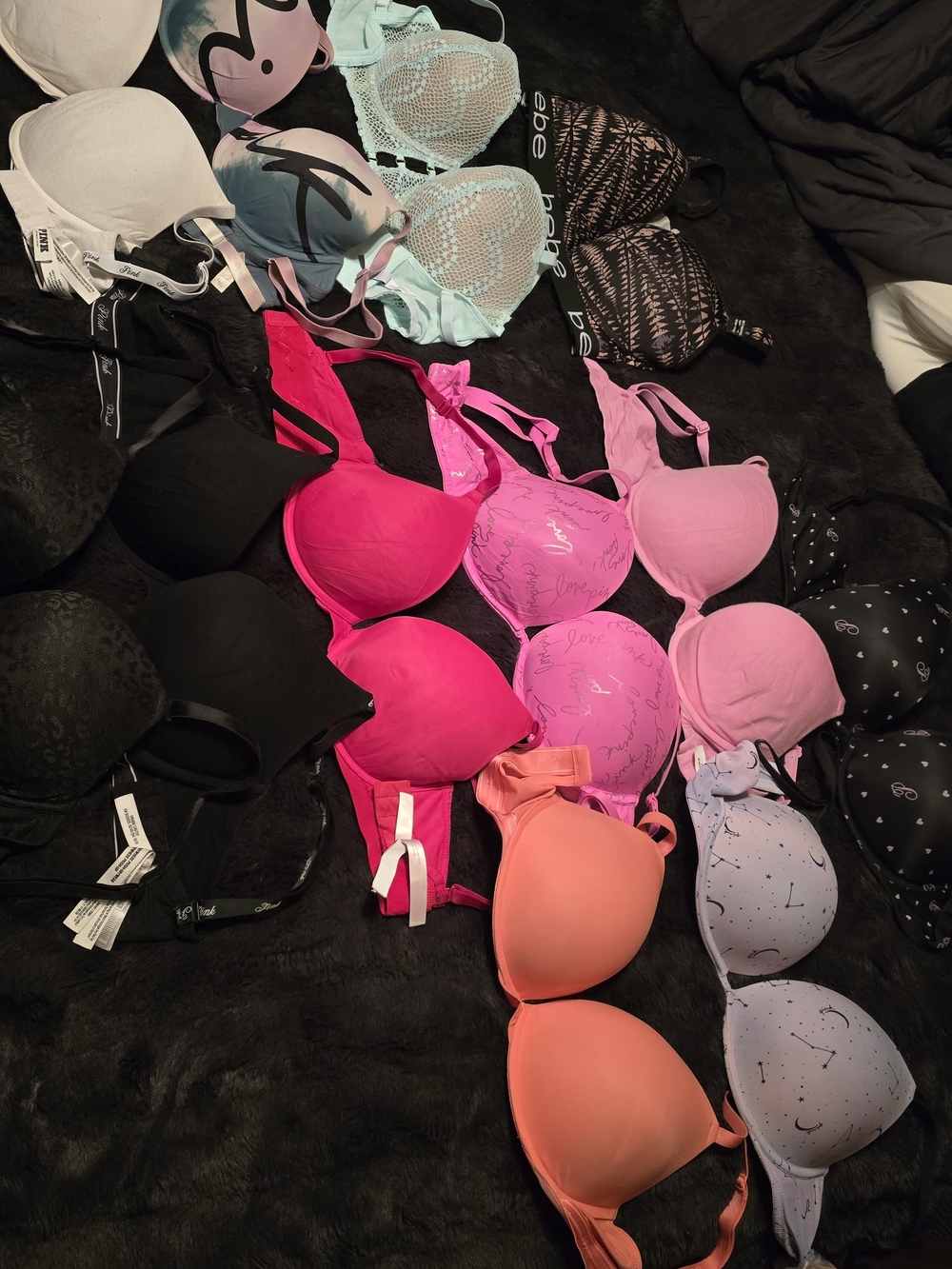 PINK Victoria's Secret Mixed Push-Up Bras — Hot Pink, Coral & Light Pink Set